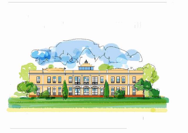 X 2007-08 Maharishi School elevation west.jpg - Artist rendering of the new Maharishi Invincibility School under construction at the Peace Colony in Suffolk, England